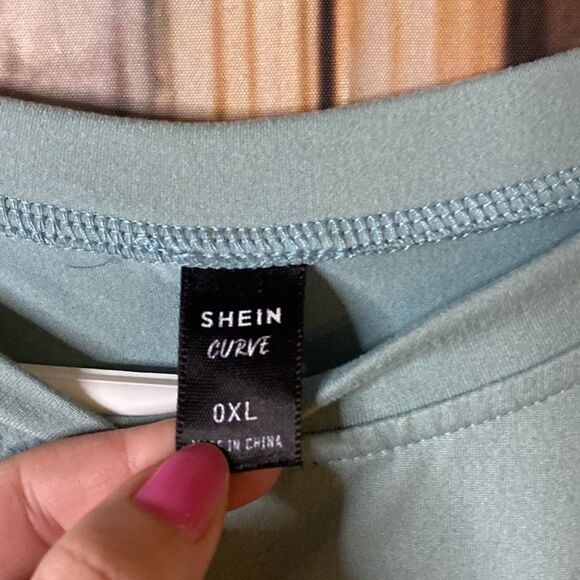 Shein Curve Cottony Ruched Dress Mint Green 0XL - Picture 2 of 3